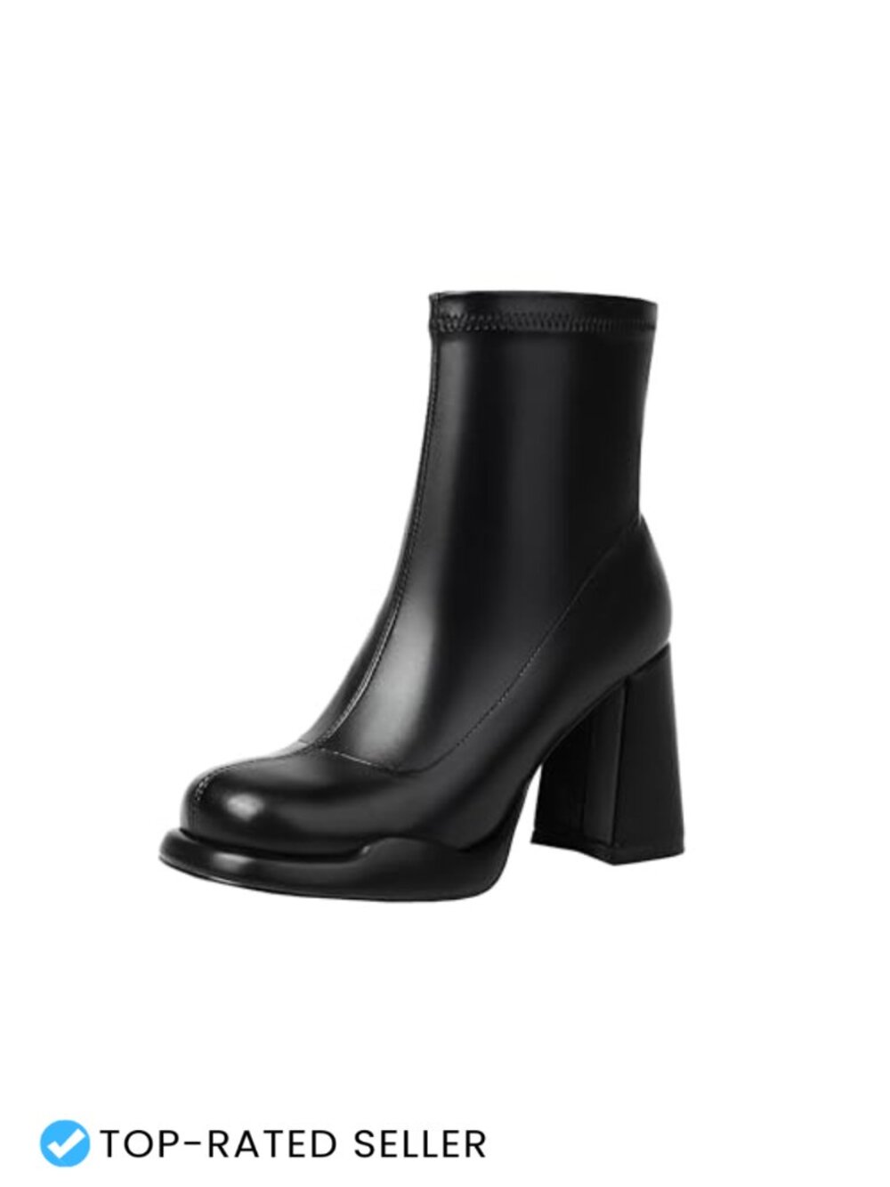 Go-Go Boots Platform Chunky Heel Ankle Boots Square Toe Mid Calf with Side Zip